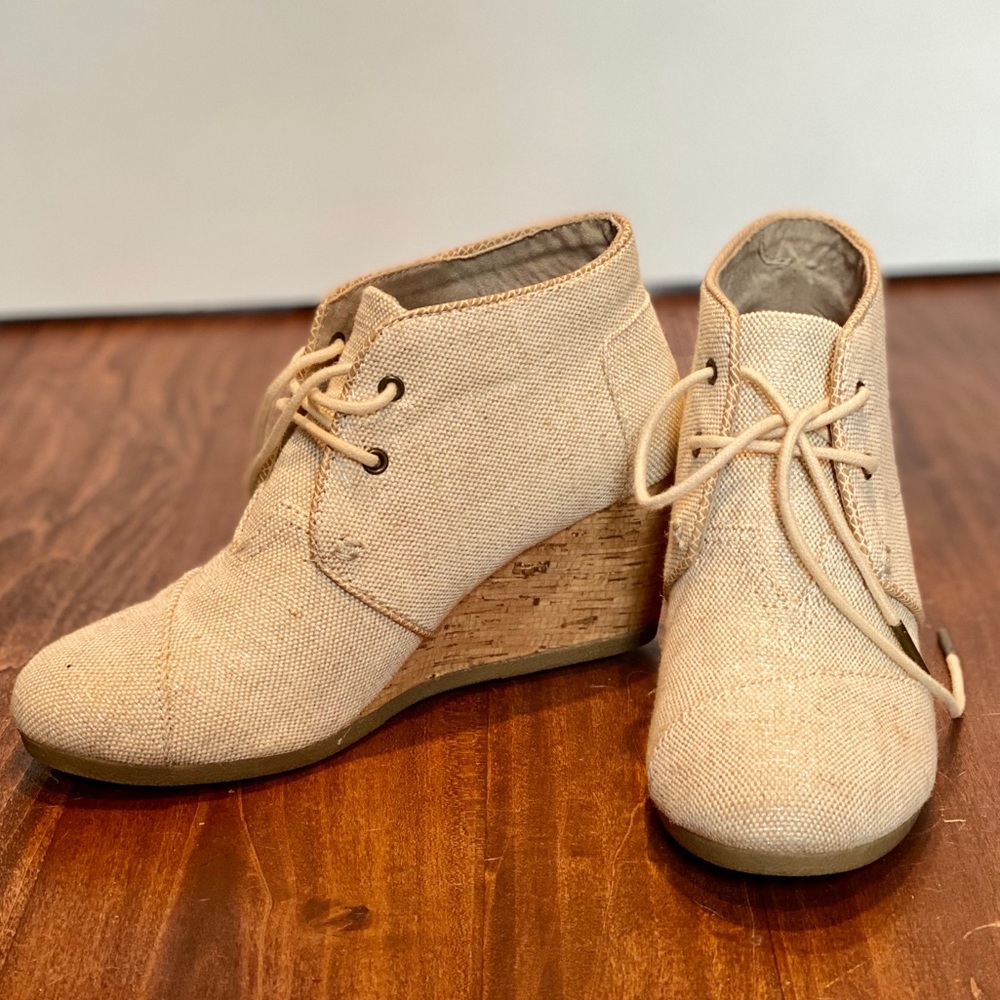 Natural Metallic Linen Toms Desert Wedges